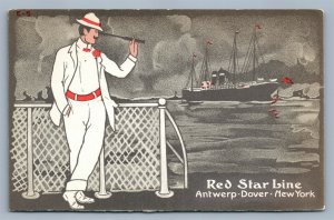 RED STAR LINE ANTWERP DOVER NEW YORK ANTIQUE POSTCARD