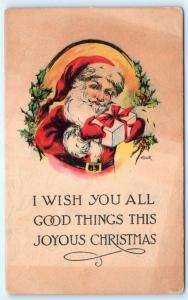 Postcard Christmas Santa Holding Present a/s M Dulk A04