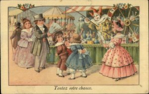 Children at the Carnival Clown Games French Postcard