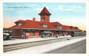 Union Station, Paris, Texas Railroad Depot, Train c1920s Vintage Postcard