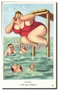 Old Postcard Fantasy Humor BBW o Forgetting my floats