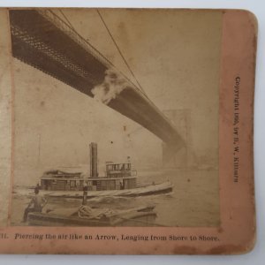 1895 Brooklyn Bridge New York Boats Stereoview B.W. Kilburn James M. Davis A2