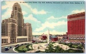 Postcard - Civic Center, City Hall, McKinley Monument and Statler Hotel - N. Y.