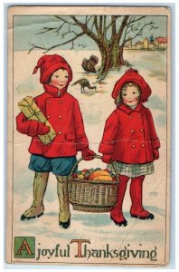Thanksgiving Children With Gift And Fruits In Basket Mason City IA Postcard
