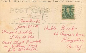 Postcard RPPC 1910 Connecticut Riverton Logging lumber 23-1013