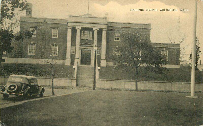 Arlington Massachusetts Auto Masonic Temple 1939 Postcard 4702