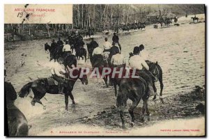 Old Postcard Fancy Army Field Artillery Passage gue Horses