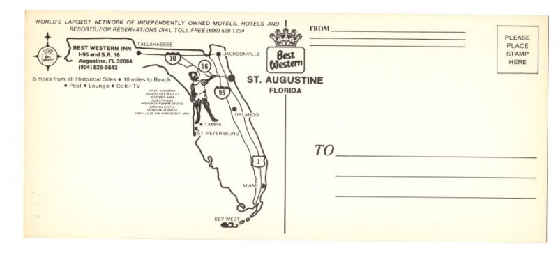 Best Western Inn, St Augustine Florida, Large 4 X 9 inch Advertising