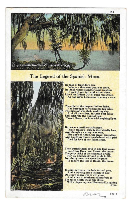 The Legend of Spanish Moss Vintage Postcard Curteich