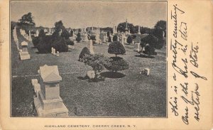 Cherry Creek, New York HIGHLAND CEMETERY Chautauqua County 1916 Antique Postcard