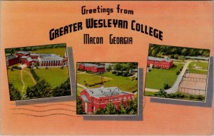 Macon Georgia Wesleyan College 1942 to Irene Golden Plymouth Mass Postcard Y9