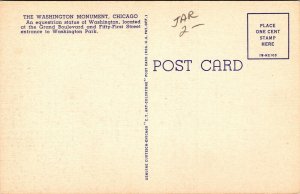 Washington Park Entrance & Historic Monument Chicago Illinois Linen Postcard 