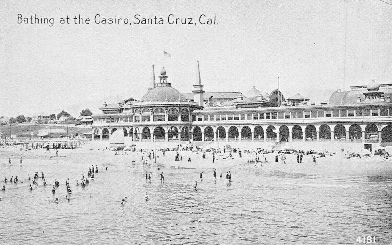 SANTA CRUZ CALIFORNIA~BATHING AT THE CASINO~B/W POSTCARD