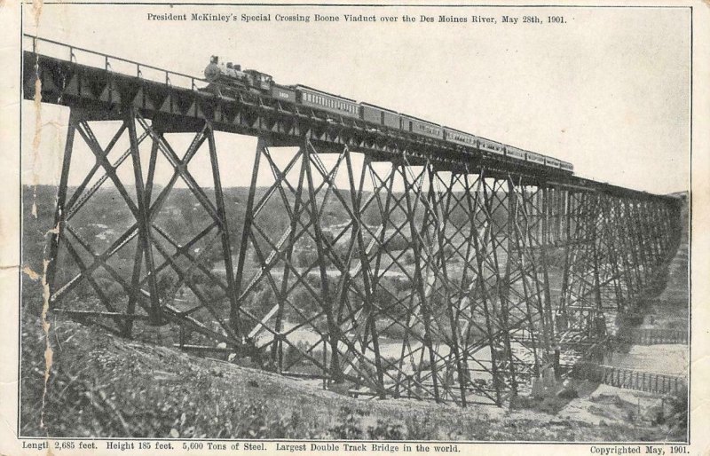 President McKinley's Special Train Boone Viaduct Des Moines River 1901 Postcard