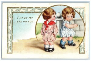 1915 Cute Little Children I Have My Eye On You Embossed Kansas City KS Postcard