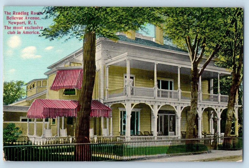 c1910's The Reading Room Building Bellevue Ave. Newport Rhode Island RI Postcard