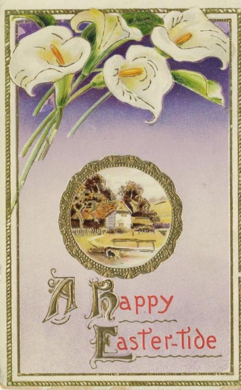 A Happy Easter-Tide Easter Greetings Rural Scene House Home Vintage Postcard