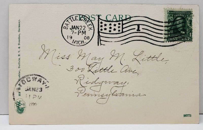 Detroit Michigan Rustic Bridge Belle Isle 1908 Postcard B13