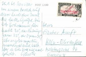 tanzania, ZANZIBAR, The Sea Front View (1961) RPPC Stamp