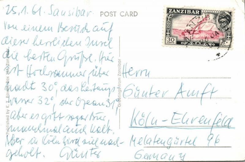 tanzania, ZANZIBAR, The Sea Front View (1961) RPPC Stamp