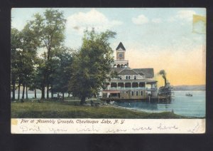 CHAUTAUQUA LAKE NEW YORK NY ASSEMBLY GROUNDS PIER VINTAGE POSTCARD 1906