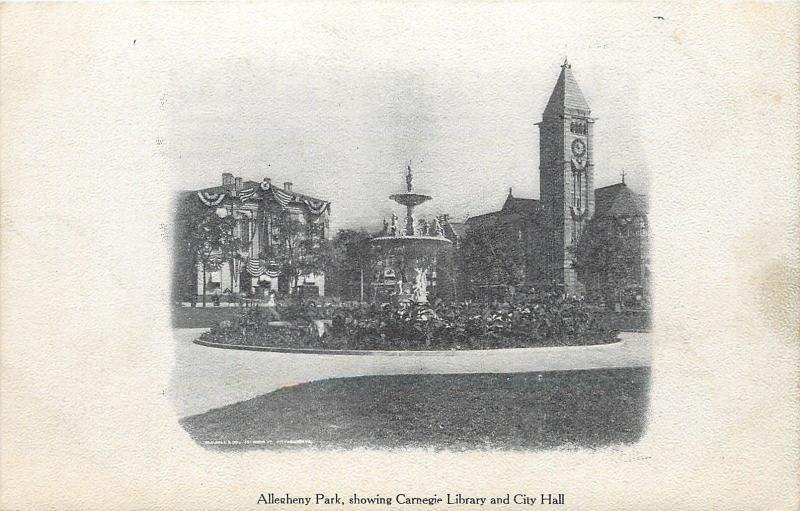 Pittsburg~Allegheny Park~Fountain~Carnegie Library~Bunting~1905 Pittsburg Press