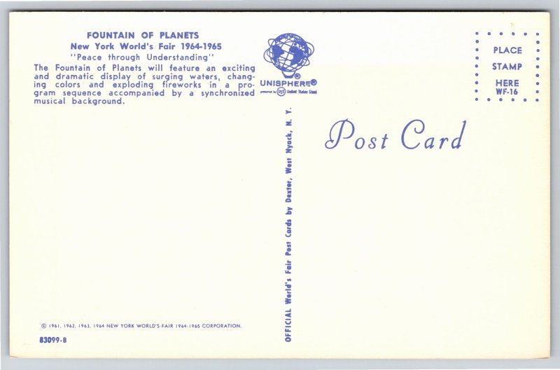 New York~Fountain of Planets New York World Fair~1964 Vintage Postcard