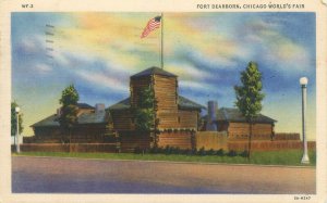 1933 Chicago Expo Fort Dearborn Linen  Postcard CT Art Colortone Used