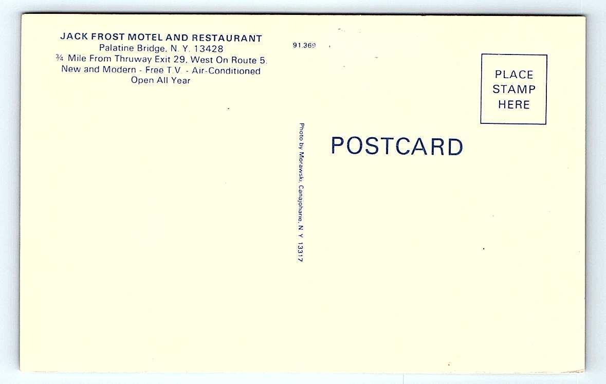PALATINE BRIDGE, NY New York JACK FROST MOTEL & Restaurant c1960s Postcard United States