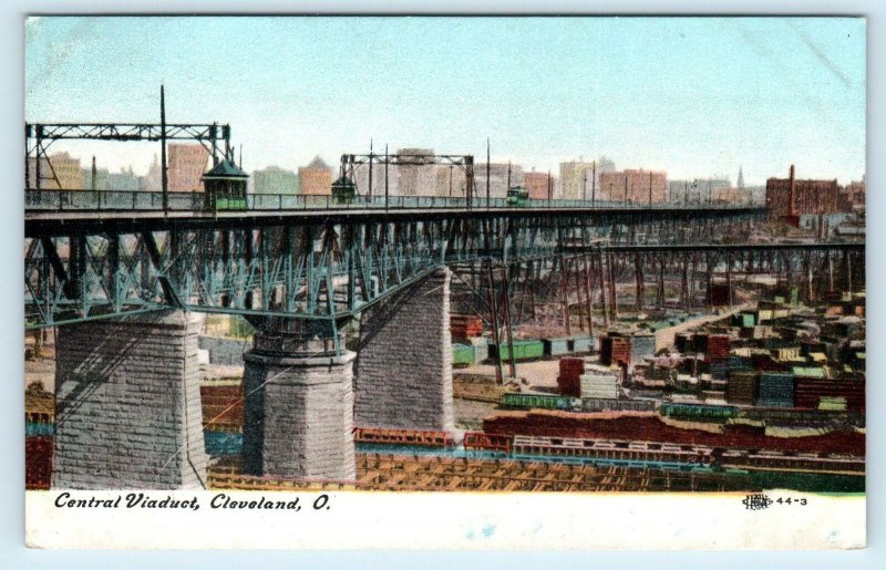 CLEVELAND, OH ~ CENTRAL VIADUCT- Trolley Car  c1910s   Cuyahoga County Postcard