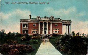 Postcard IL Danville Old Car in Front of Judge Kimbrough's Residence 1912 M19