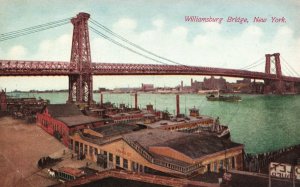 Vintage Postcard 1910's Cantilever & Suspension Bridge Williamsburg Bridge NY