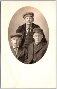 Three Men Photograph Half Body Hat And Black Suit Postcard