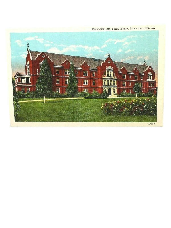 Postcard Illinois Lawrenceville Methodist Old Folks Home Linen Unposted