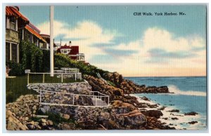 c1940's Cliff Walk, York Harbor Maine ME Unposted Antique Postcard