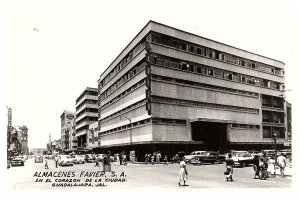 RPPC Postcard Almances Favier S.A. Building Old Cars Pedestrians Guadalajara