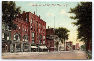 Genesee Street And City Hall Building Utica New York NY Main Road View Postcard