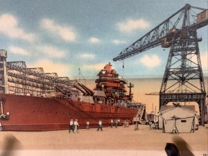 Vtg Building A Battleship Norfolk Navy Yard Portsmouth Virginia VA Postcard