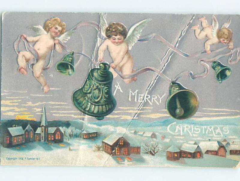 Bent Divided-Back christmas ANGELS RING BELLS OVER THE VILLAGE o3899