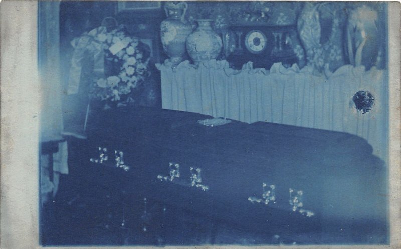 H42/ Interesting RPPC Postcard c1910 Coffin Funeral Blue Tint Death Mortuary 8