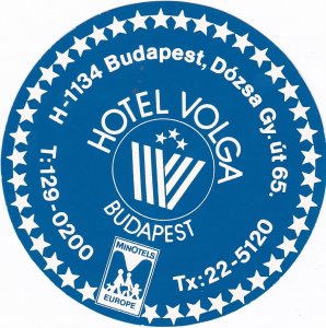 Hungary Budapest Hotel Volga Vintage Luggage Label sk3891