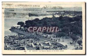 Old Postcard Royan Square Botton and two piers