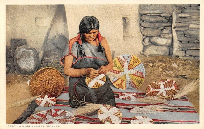 HOPI BASKET WEAVER Native American Indian Woman c1910s Vintage Postcard