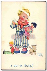 Old Postcard Fantasy Illustrator Child Beatrice Mallet Whose turn Dog