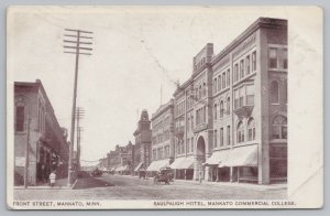 Mankato Minnesota~Front Street~Saulpaugh Hotel~Commercial College~1909 B&W