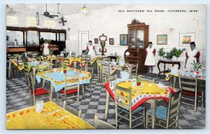 VICKSBURG, MS Mississippi ~ OLD SOUTHERN TEA ROOM c1940s Roadside Linen Postcard