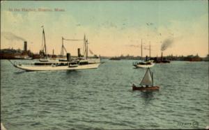 Boston MA Harbor Ships c1910 Postcard