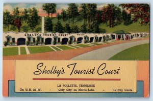 La Follette Tennessee TN Postcard Shelby's Tourist Court Roadside 1952 Vintage