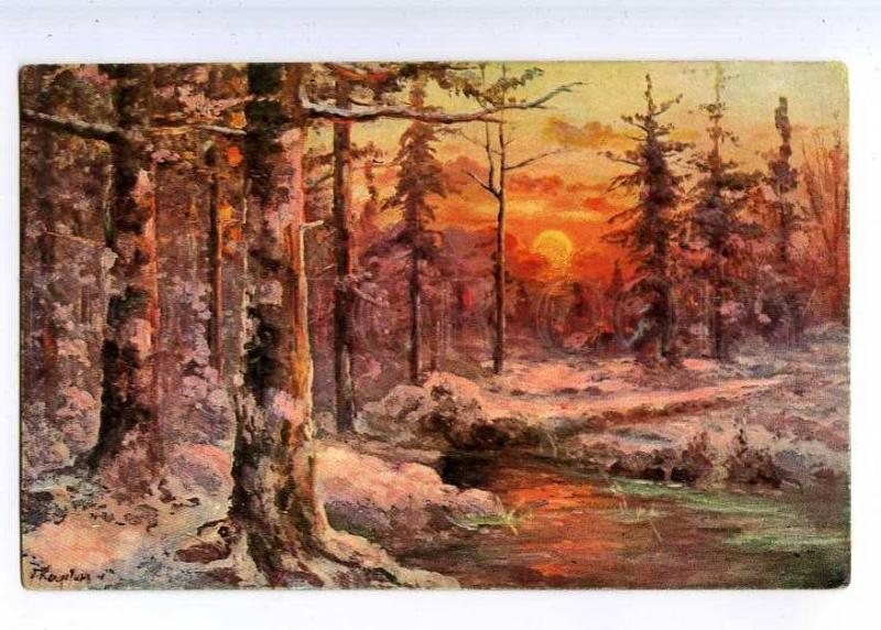 224461 RUSSIA KAPUSTIN Forest at sunset #1326 vintage postcard