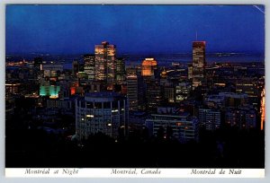 Night View From Mount Royal, Montreal, Quebec, Chrome Aerial View Postcard